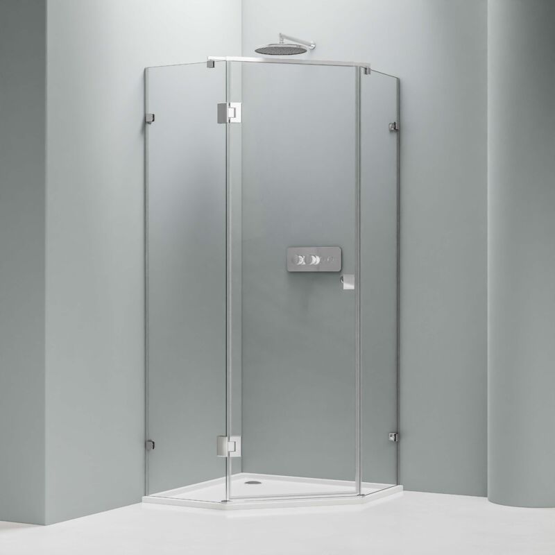 Bernstein - Cabine de douche d'angle pentagonale en verre trempé 8mm, Paroi de douche en coin avec porte battante, Profilé Chrome - 90x90x195cm