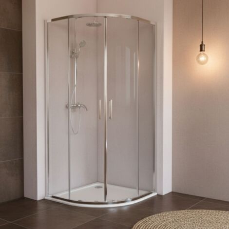 Paroi de douche semi-circulaire 80x80 cm argenté, 2 fixes + 2 portes coulissantes, verre trempé 6 mm antical 200 cm
