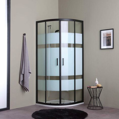 Paroi De Douche Semi-Circulaire 80X80 Verre Sérigraphié Cadre Noir Mat  City