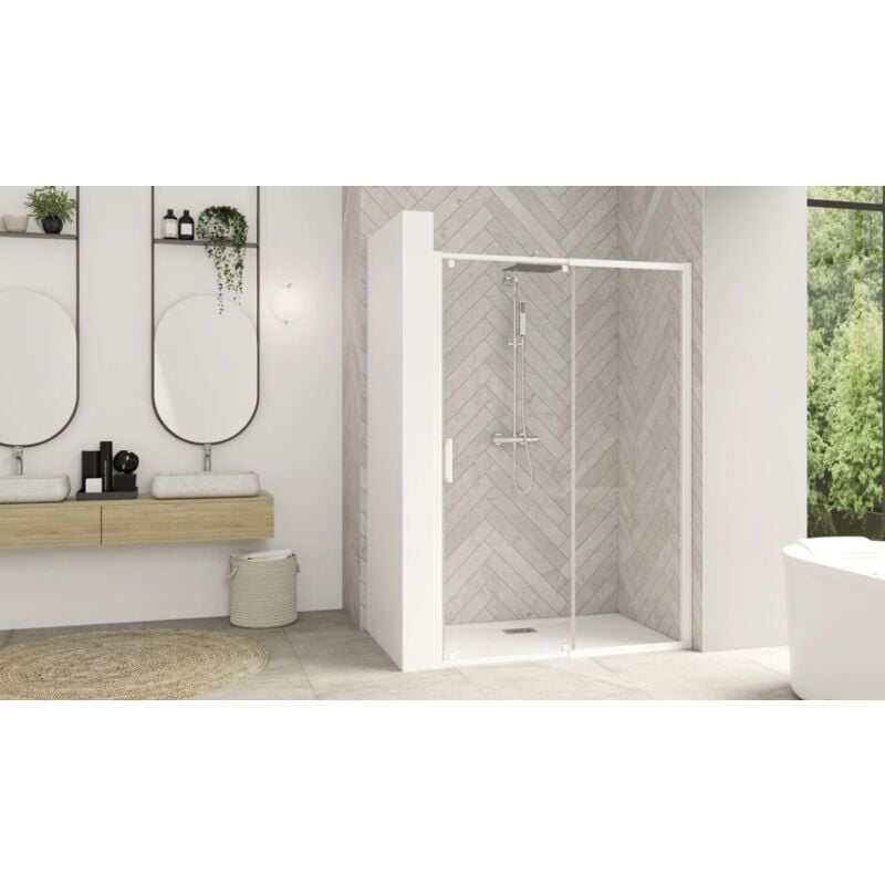 Parois de douche smart design coulissant 127-140cm profilé blanc avec verre transparent Kinedo PA9214BTNE