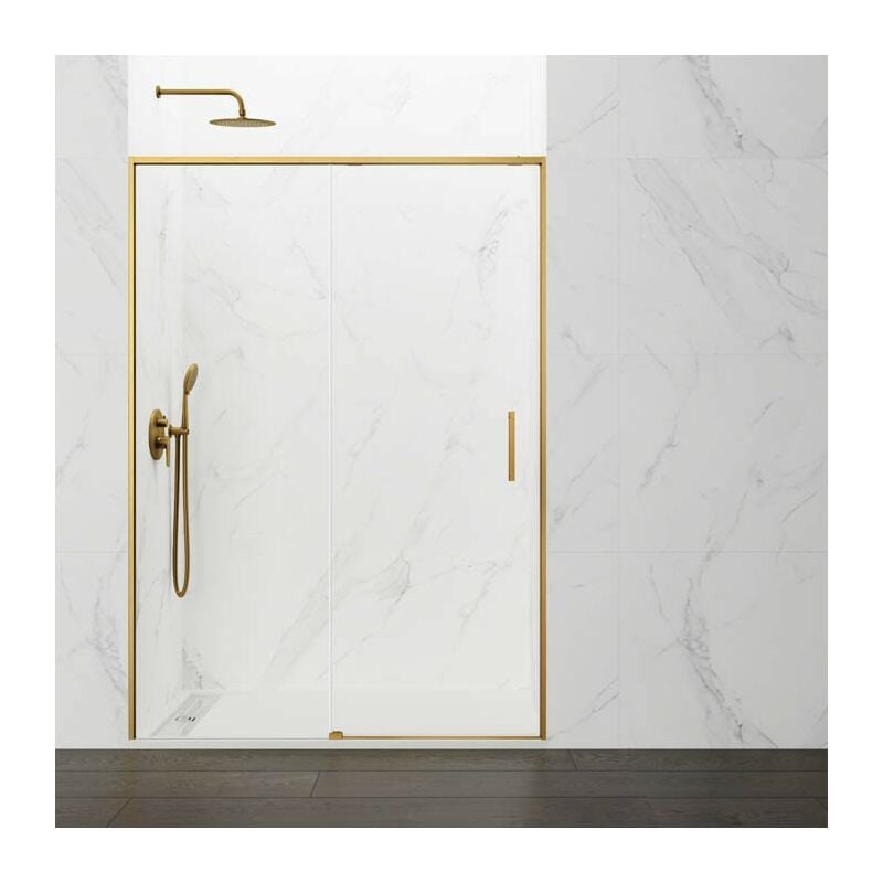 Paroi de douche twenty gold fixe + coulissant avec fermeture amortie 'soft-close' Mesure: 145-150 cm