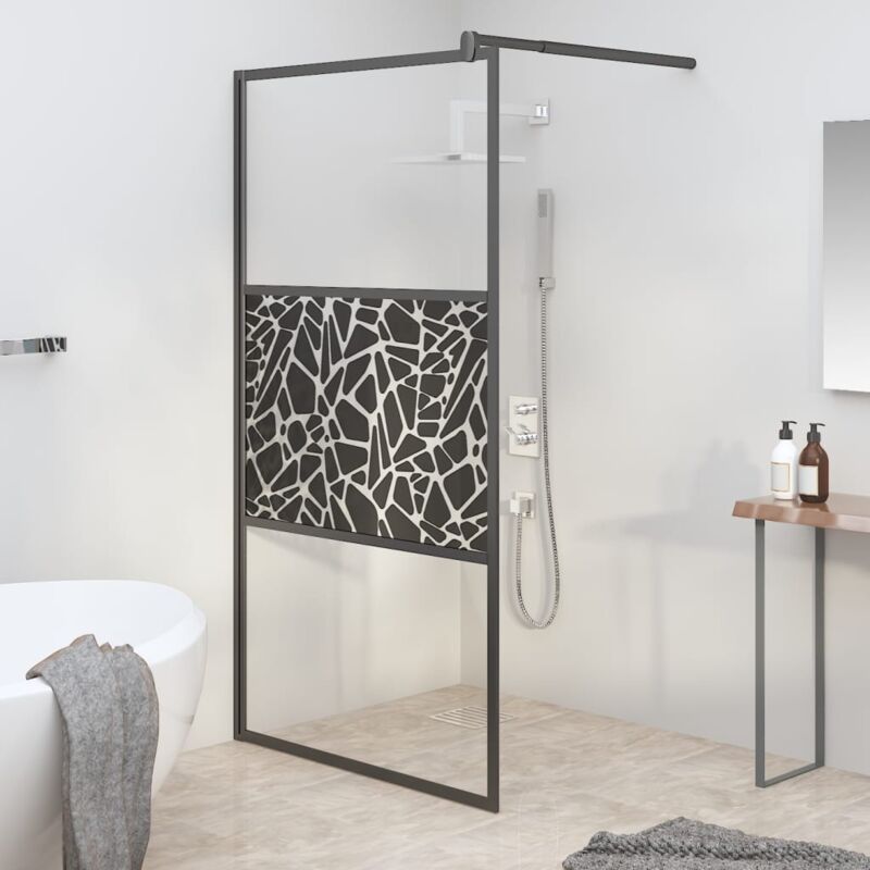 Paroi de douche,Écran de douche 100x195 cm Verre esg avec design de pierre Noir CFW94582