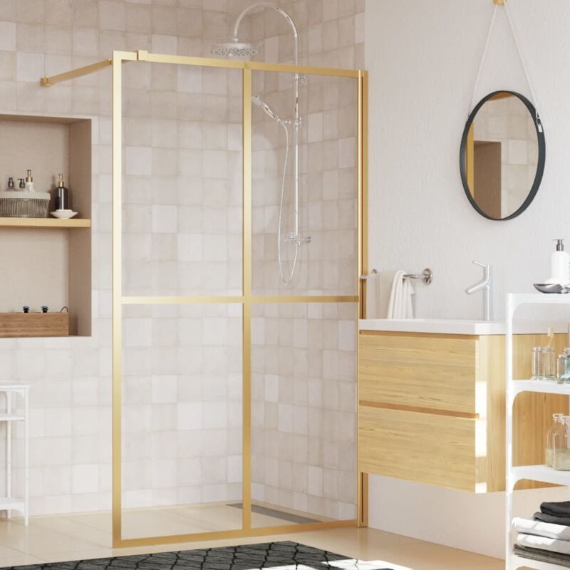 Paroi de douche Écran de douche Paroi fixe avec verre ESG transparent doré 140x195 cm CVW41037