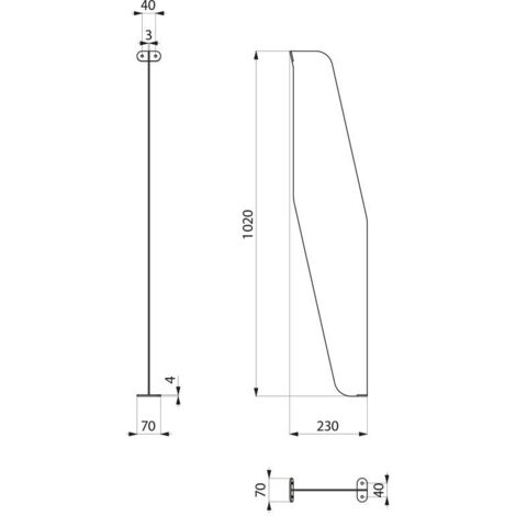 Paroi de séparation pour canal d'urinoir L, installation au sol, finition 1.4301 sat