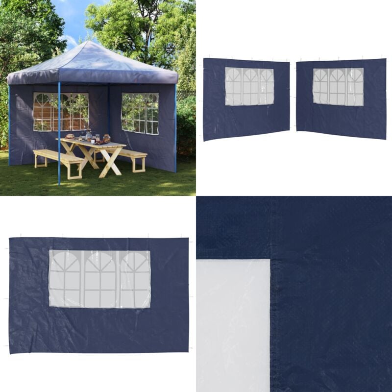 Paroi de tente de réception 2 pcs avec fenêtre pe Bleu - Pare-soleil - Abri Jardin - Tentes De Réception - Paroi De Tente - Accessoires De Tente