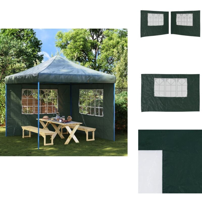 Paroi de tente de réception 2 pcs avec fenêtre pe Vert - Pare-soleil Pliable - Abri Jardin - Toiture Terrasse - Protection Solaire - Mur Tent