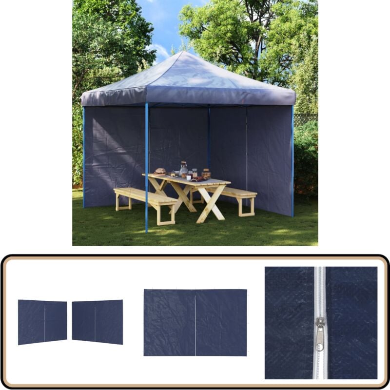 Paroi de tente de réception 2pcs avec fermeture éclair pe Bleu - Pare-soleil Pliable - Abri Jardin - Tentes De Réception - Toile De Tente - Mur De