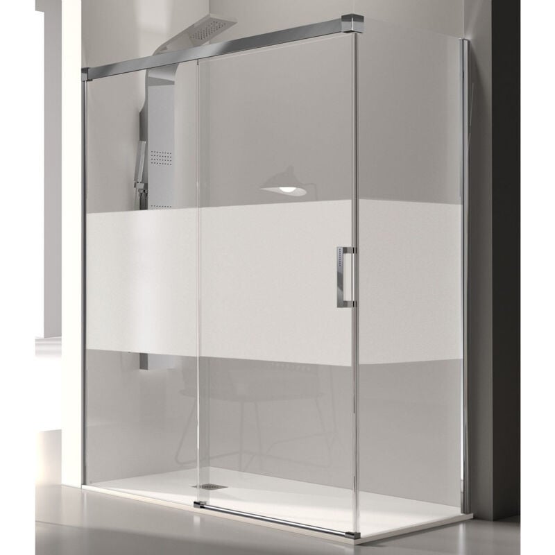Paroi de douche fixe + Porte coulissante glasé verre sérigraphié 180 cm Sans paroi latérale
