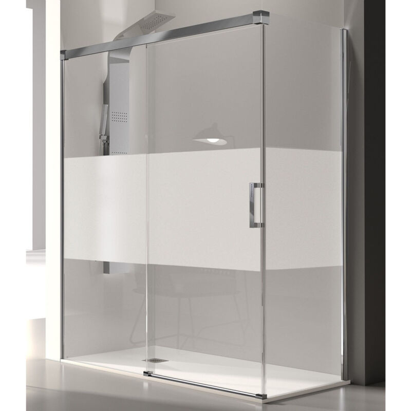 Kassandra - Paroi de douche fixe + Porte coulissante glasé verre sérigraphié 120 cm Sans paroi latérale