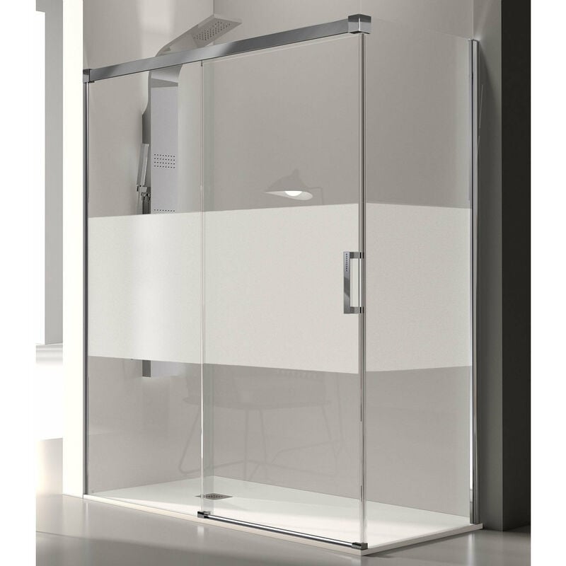 Paroi de douche fixe + Porte coulissante glasé verre sérigraphié 120 cm Paroi latérale : 76 - 79 cm