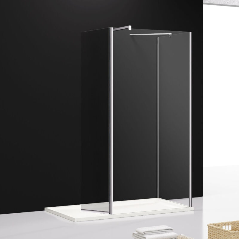 Sourcia - Paroi Fixe 120 cm + Paroi Laterale 80 cm + Volet 40 cm - Transparente