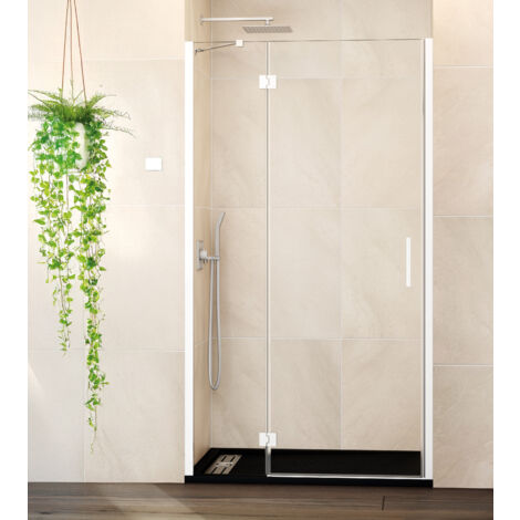PAROI FIXE + PORTE BATTANTE PLAGE D'INSTALLATION 84.5-90 cm (20-65) MODÈLE: BISAGLASS BLANC