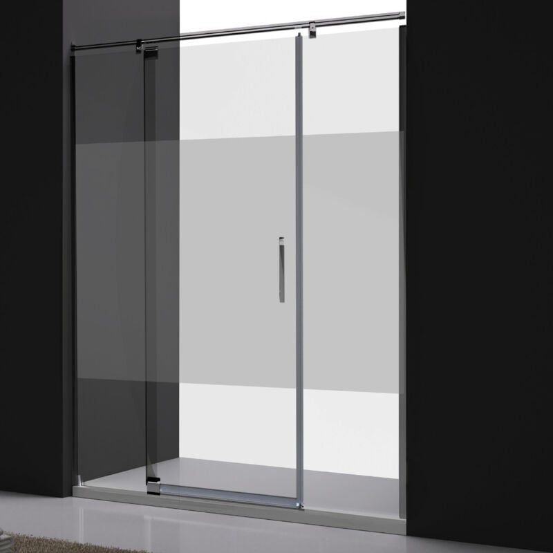 Paroi Fixe + Porte Pivotante Ajustable - 161 à 170 cm - Poignée à Droite - Sablée