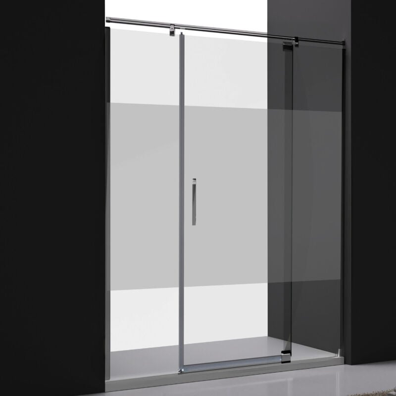 Paroi Fixe + Porte Pivotante Ajustable - 161 à 170 cm - Poignée à Gauche - Sablée