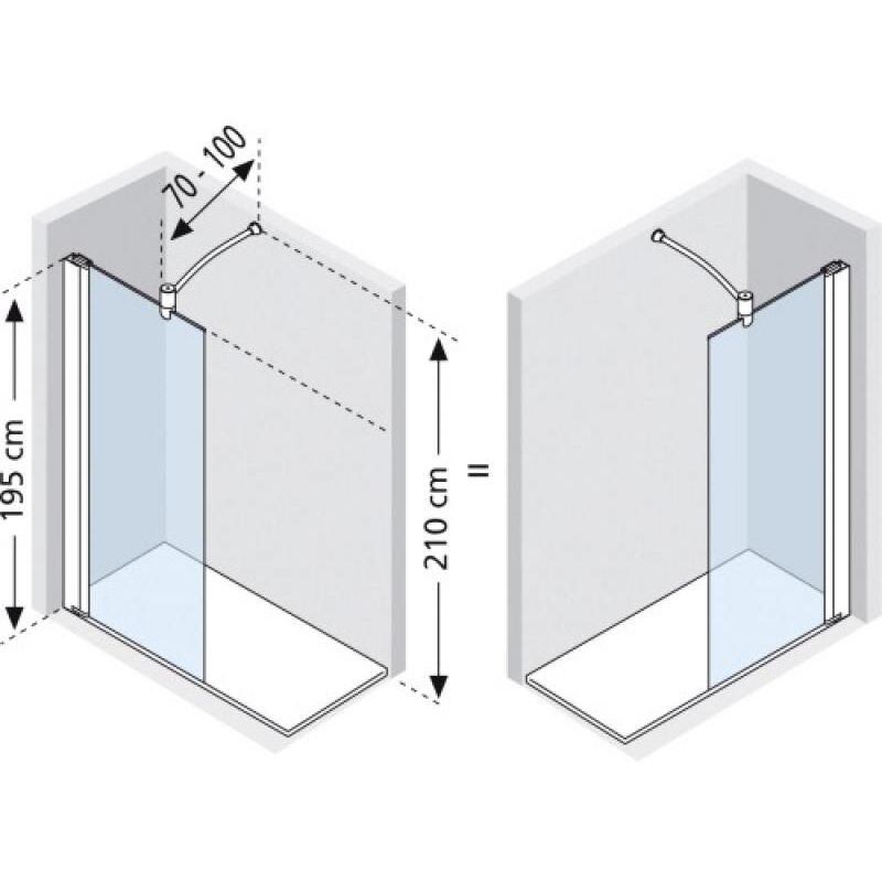 Sider - Paroi fixe Lunes h - Largeur 90 cm (Extensibilité 87-88,5 cm) avec verre trempé transparent et profilé Silver - novellini diffusion france