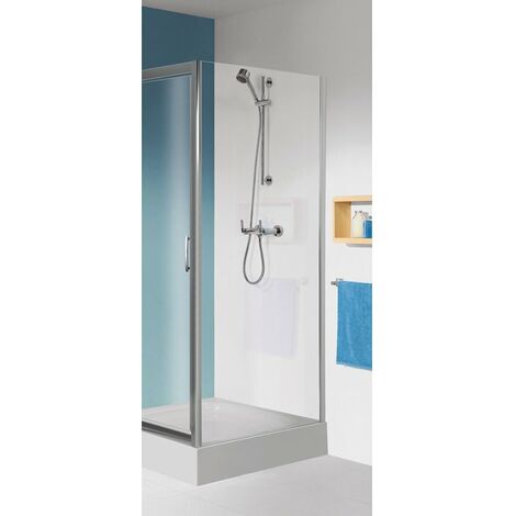 Leda - Paroi fixe 800 x 1900 mm verre transparent profilé argent brillant - TYXO