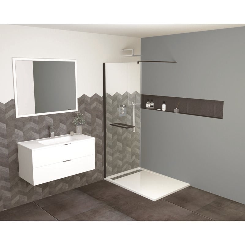 Paroi de douche indus - Verre 8mm -Tablette - Finition Noir mat - 140x200cm