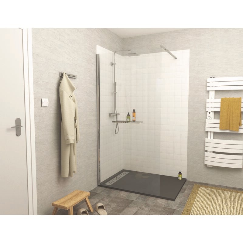 Paroi de douche indus - Verre 8mm -Tablette - Finition Chromé - 120x200cm