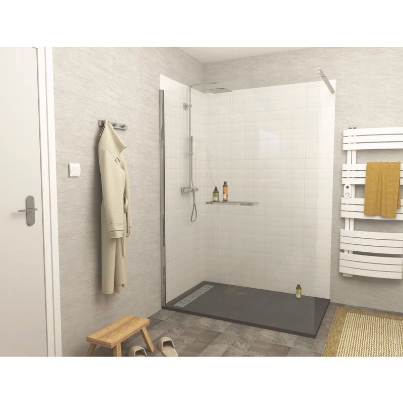Paroi de douche indus - Verre 8mm -Tablette - Finition Chromé - 140x200cm