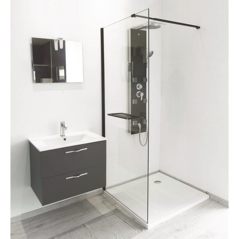 Paroi de douche indus - Verre 8mm -Tablette - Finition Noir mat - 90x200cm