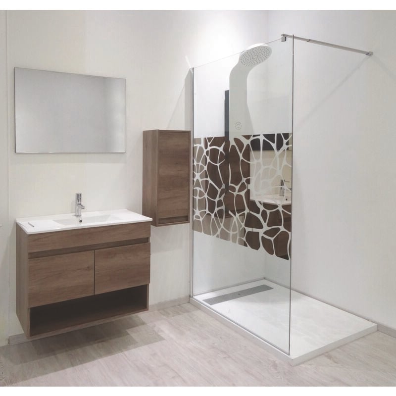 Paroi de douche alea - Verre trempé 10mm - Sérigraphie miroir - 100x200cm