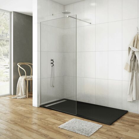 Paroi de douche SCREEN verre fixe 8 mm avec anticalcaire , Décoré: Transparent - Verre fixe 118x195 + bras support