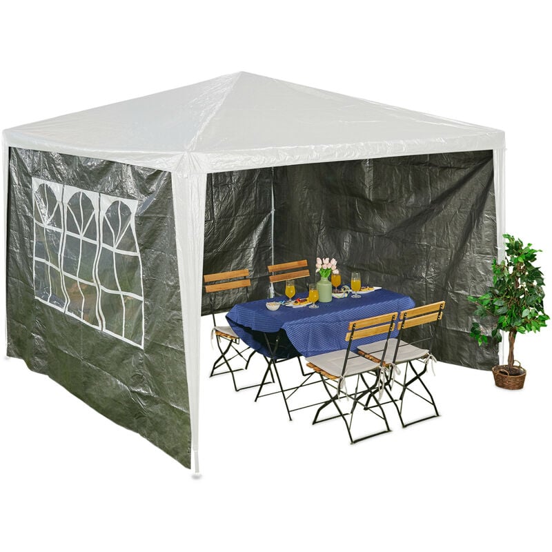 Paroi latérale pour tonnelle 3x3 m, lot de 3, imperméable, fermeture autoagrippante, polyester, gris - Relaxdays