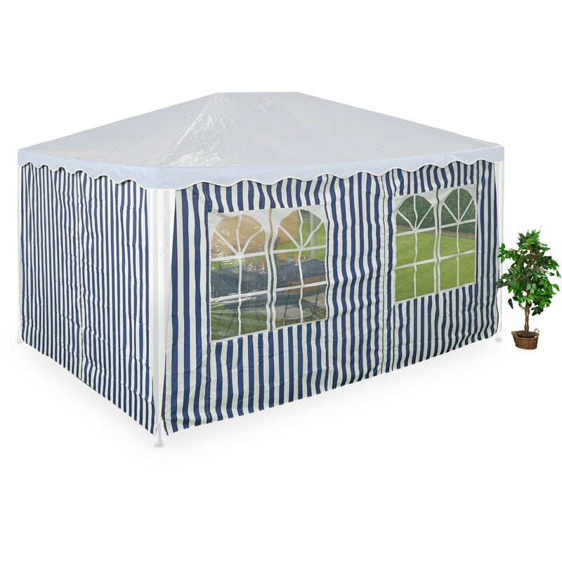 Paroi latérale pour tonnelle 3x4 m, lot de 2, imperméable, fermeture autoagrippante, polyester, bleu/blanc - Relaxdays