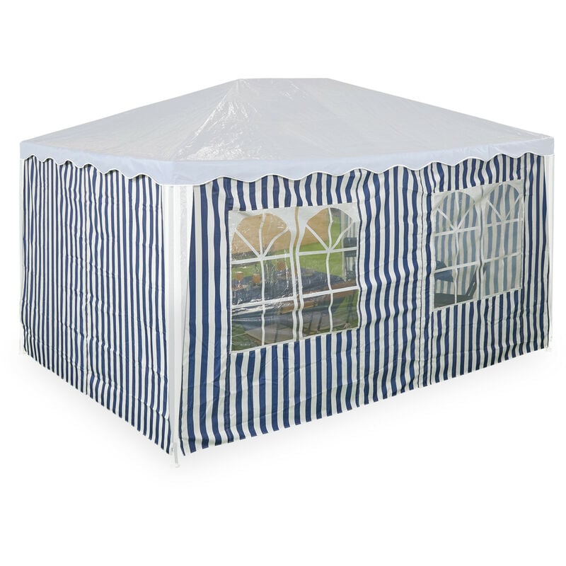 Paroi latérale pour tonnelle 3x4 m, lot de 3, imperméable, fermeture autoagrippante, polyester, bleu/blanc - Relaxdays