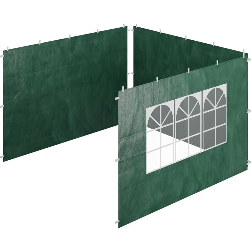 Paroi latérale pour tonnelle, lot de 3, imperméable, fermetures autoagrippantes, avec fenêtre, 2x3 m, vert - Relaxdays