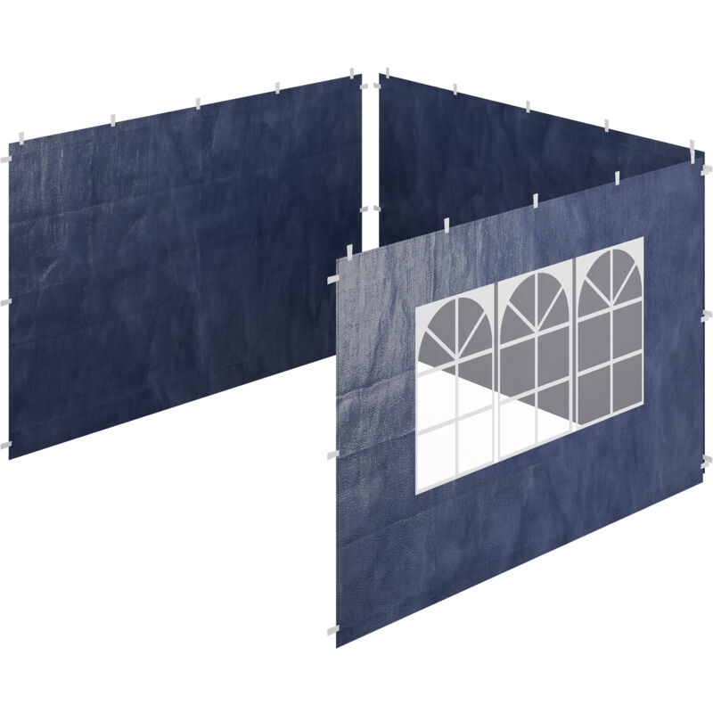 Paroi latérale pour tonnelle, lot de 3, imperméable, fermetures autoagrippantes, avec fenêtre, 2x3 m, bleu - Relaxdays