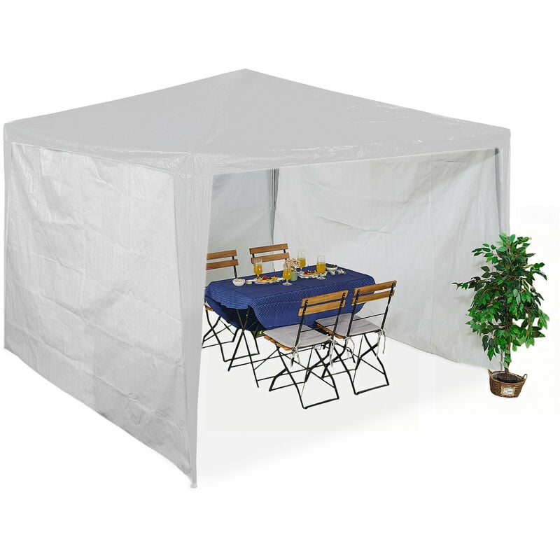 Paroi latérale pour votre tonnelle, lot de 3, imperméable, fermetures scratch, pe, sans fenêtre, 2x3 m, blanc - Relaxdays
