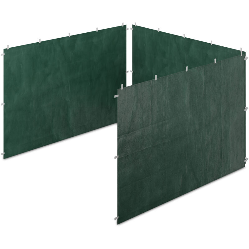 Paroi latérale pour votre tonnelle, lot de 3, imperméable, fermetures scratch, pe, sans fenêtre, 2x3 m, verte - Relaxdays