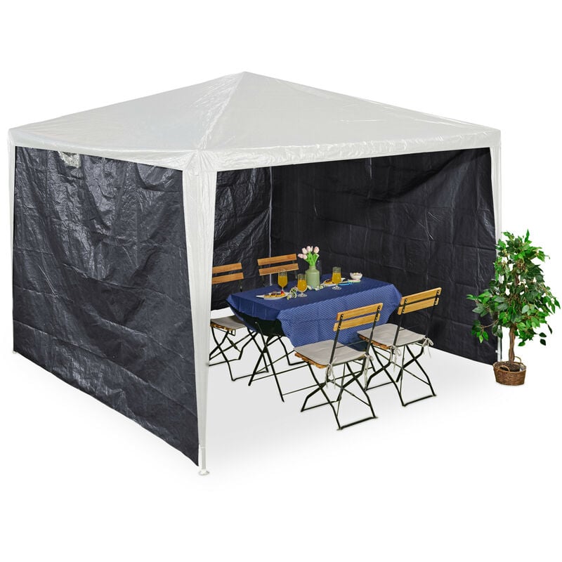 Paroi latérale pour votre tonnelle, lot de 3, imperméable, fermetures scratch, pe, sans fenêtres, 2x3 m, grise - Relaxdays