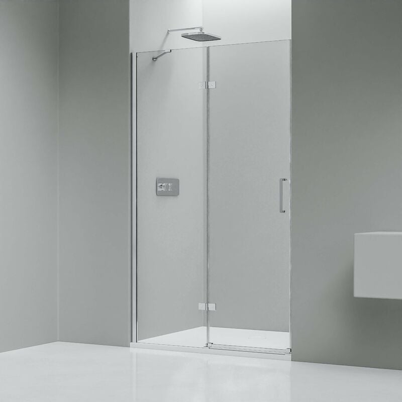 Paroi de douche Chrome en niche verre 8mm Cabine de douche niche Parre douche encastrée porte battante avec butée - NT403 - Toutes largeurs dispo