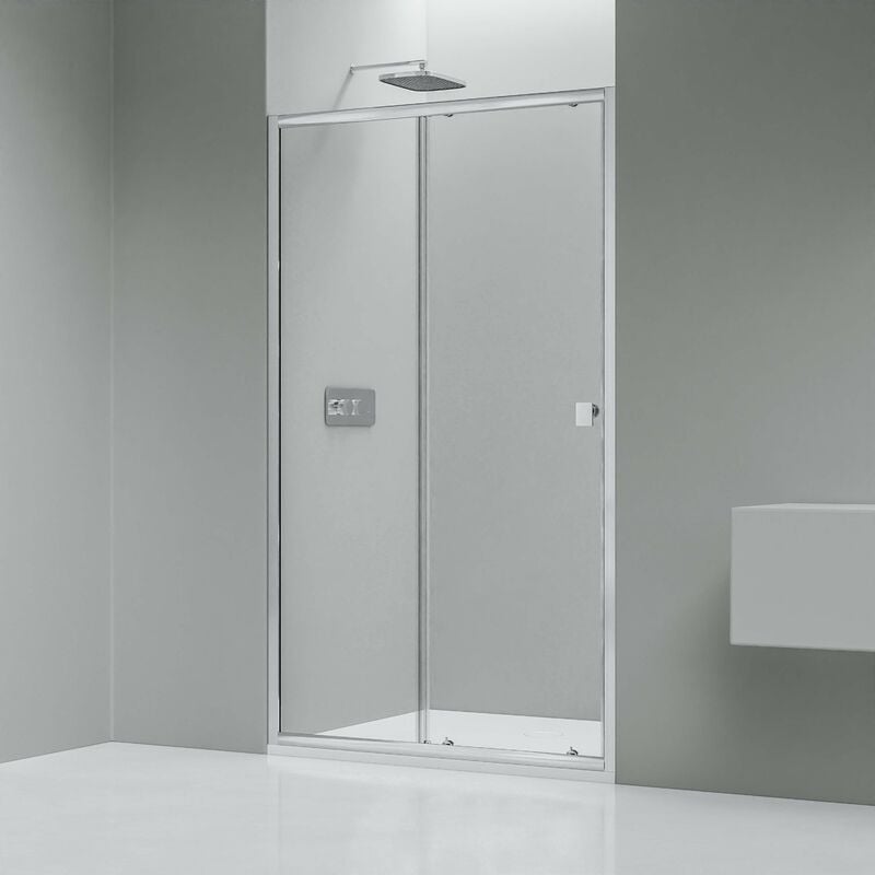 Paroi de douche en niche verre transparent nano 6mm, porte coulissante - Profilé alu Chrome 30mm - EX505 - h. 195cm - 1200mm - Bernstein