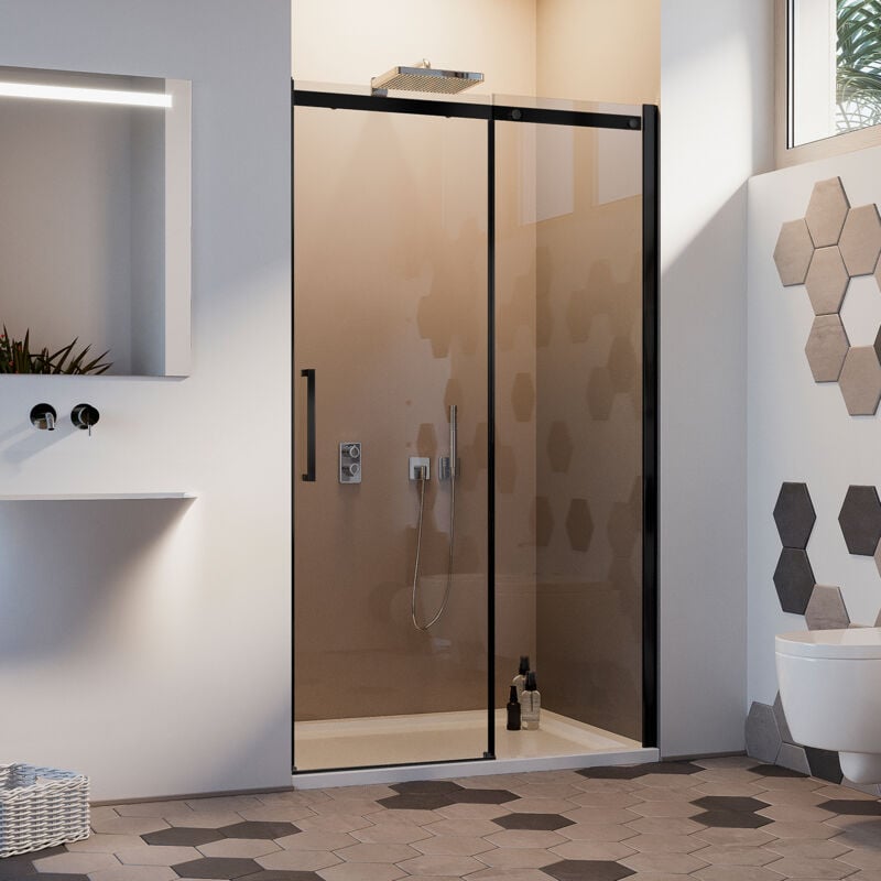 Idralite - Porte de douche h 200 mod. Prime Black 140 cm verre transparent 8 mm vers droite