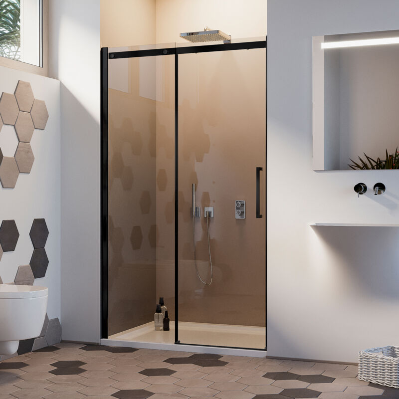 Porte de douche h 200 mod. Prime Black 130 cm verre transparent 8 mm vers gauche