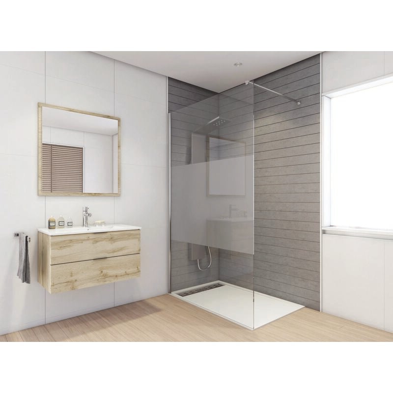 Paroi de douche TUHINA - Verre trempé 8mm - Sérigraphie Dépolie - 90x200cm