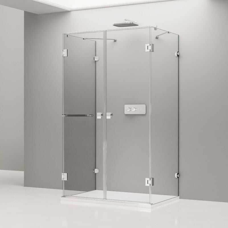 Cabine de douche murale en u verre trempé 8mm, Paroi de douche murale avec 2 portes battantes, Profilé chrome - 120x90x195cm - EX412 - Avec receveur