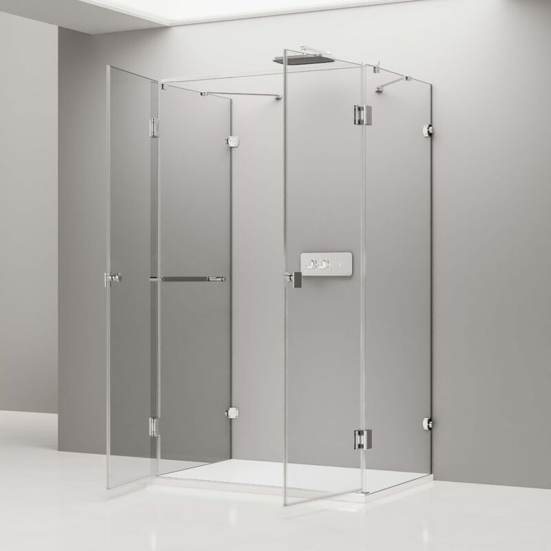 Cabine de douche murale en u verre trempé 8mm, Paroi de douche murale avec 2 portes battantes, Profilé chrome - 90x90x195cm - EX412 - Sans receveur