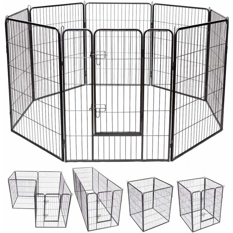 

Parque de Metal Plegable para Perro Animales Barrera de Seguridad con Puerta y Cerradura para Cachorros de Jardín Interior Exterior