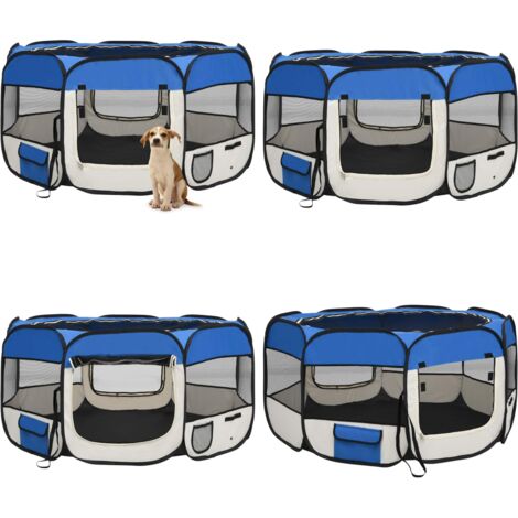 Parque de perros plegable y bolsa transporte azul 125x125x61cm - Perrera plegable - Bolsa de transporte para perros