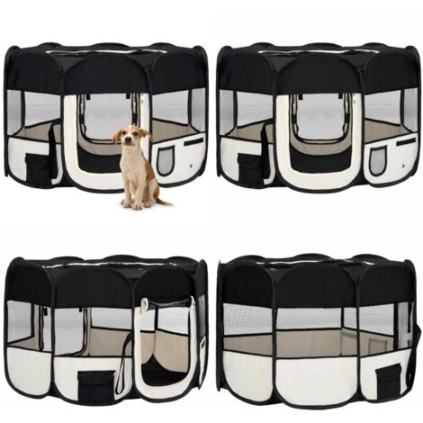 Parque de perros plegable y bolsa transporte negro 110x110x58cm - Perrera plegable - Bolsa de transporte para perros