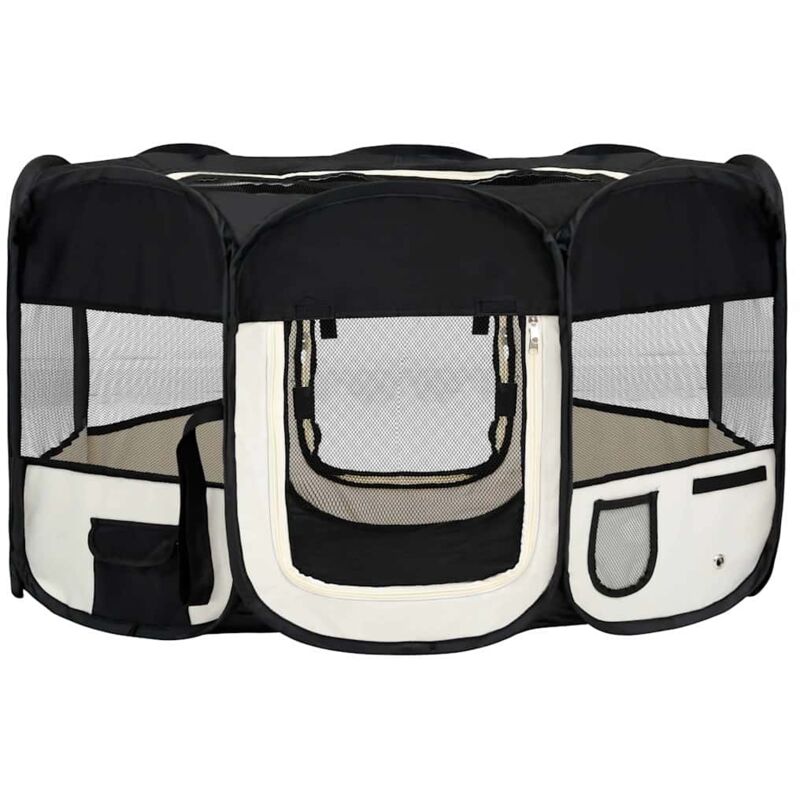 

vidaXL Parque de perros plegable y bolsa transporte negro 145x145x61cm - Negro
