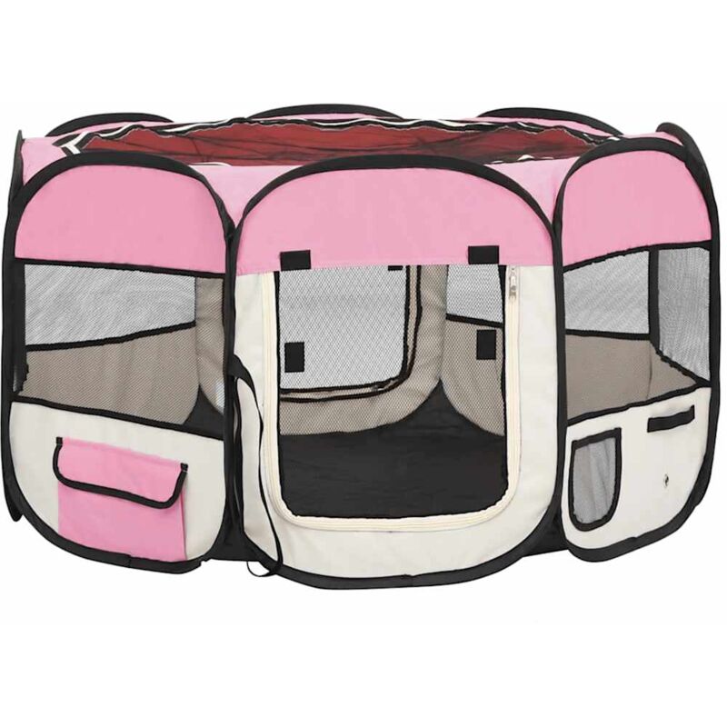 

vidaXL Parque de perros plegable y bolsa transporte rosa 110x110x58cm - Rosa