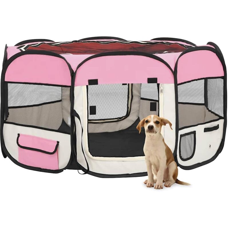 

Parque de perros plegable y bolsa transporte rosa 125x125x61cm - Rosa - Vidaxl