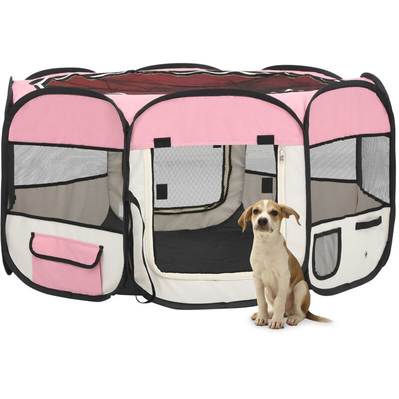 

Parque de perros plegable y bolsa transporte rosa 125x125x61cm