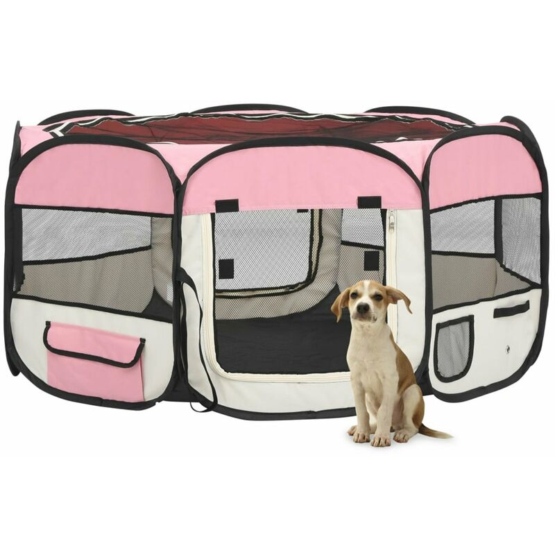

Parque de perros plegable y bolsa transporte rosa 145x145x61cm