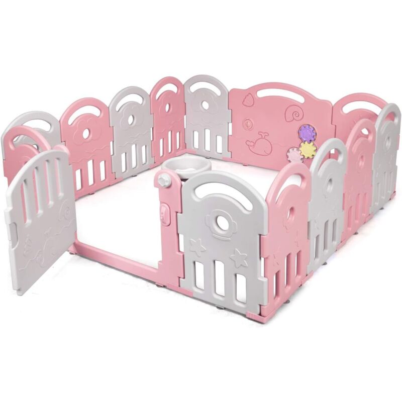 

Parque Infantil Bebé con 14 Paneles Plegable Centro de Actividad para Niños Barrera de Seguridad con Puerta con Juegos para Niños Rosa y gris